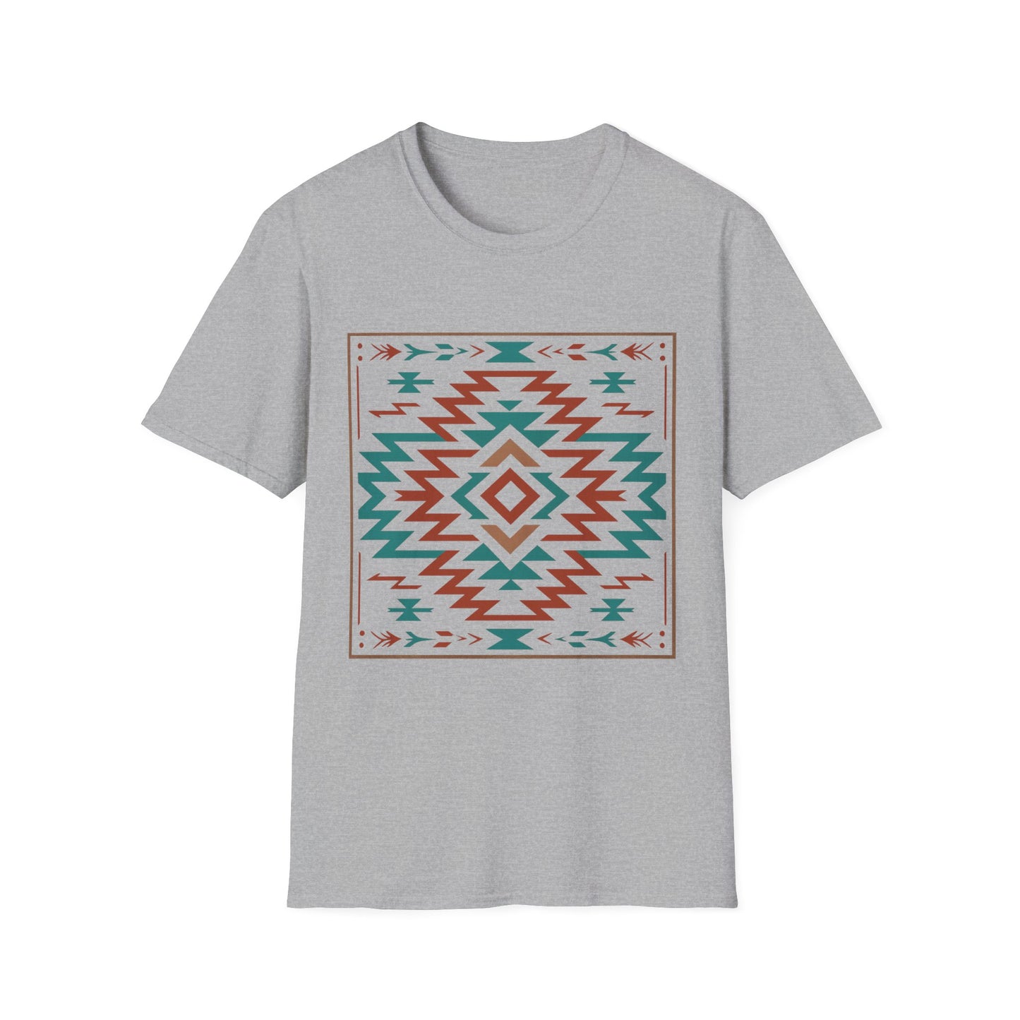 Warpath Weave – Men's Geometric Heritage Tee Tribal Pattern Unisex Softstyle T-Shirt - Bohemian Fashion, Casual Wear, Unique Gift, Festival Style, Everyday Comfort