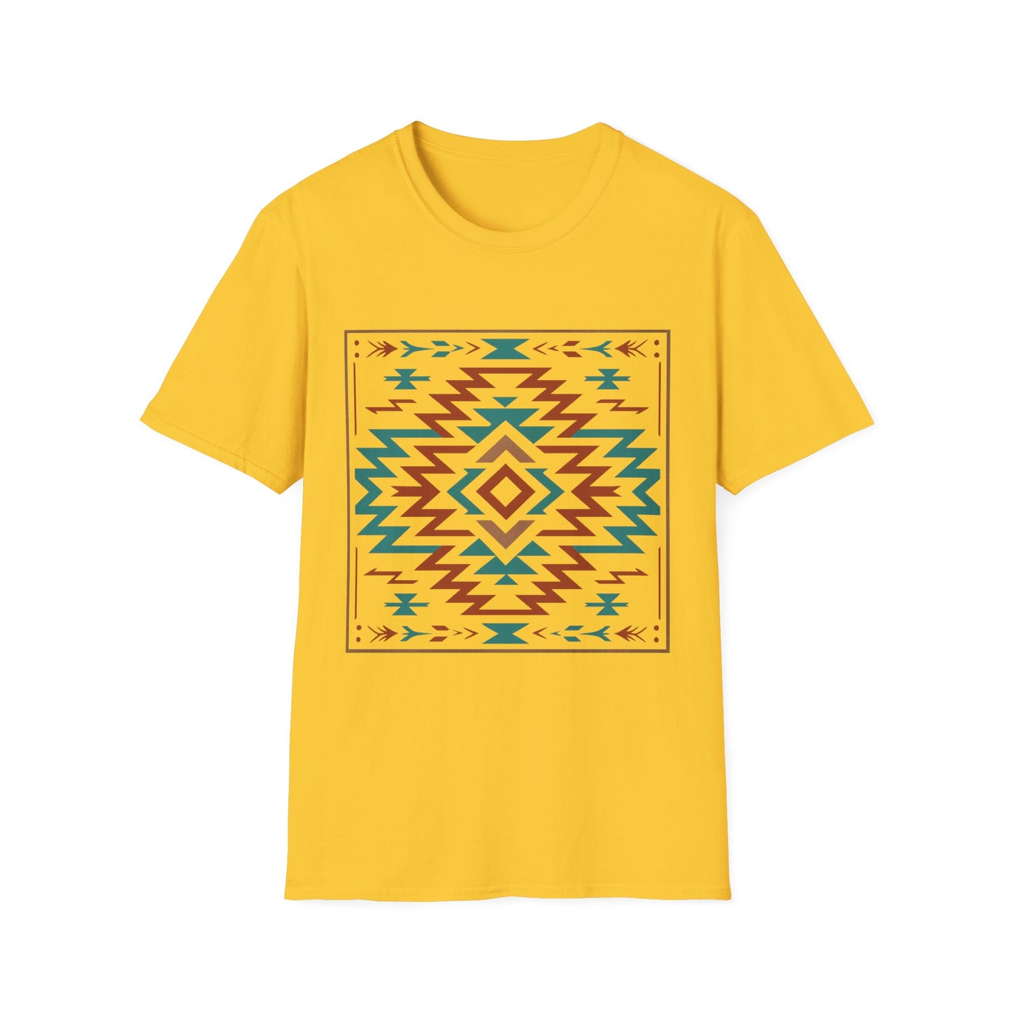 Warpath Weave – Men's Geometric Heritage Tee Tribal Pattern Unisex Softstyle T-Shirt - Bohemian Fashion, Casual Wear, Unique Gift, Festival Style, Everyday Comfort
