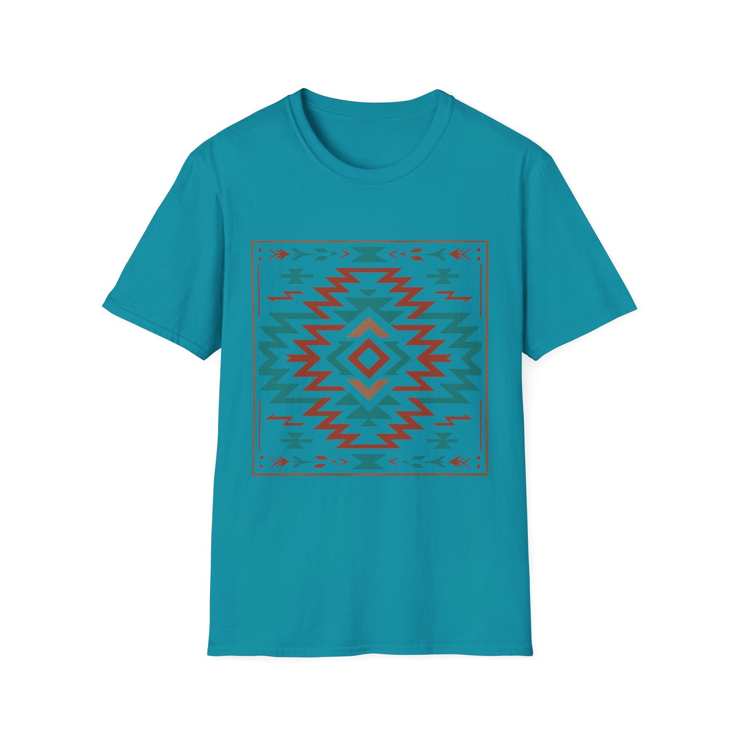 Warpath Weave – Men's Geometric Heritage Tee Tribal Pattern Unisex Softstyle T-Shirt - Bohemian Fashion, Casual Wear, Unique Gift, Festival Style, Everyday Comfort