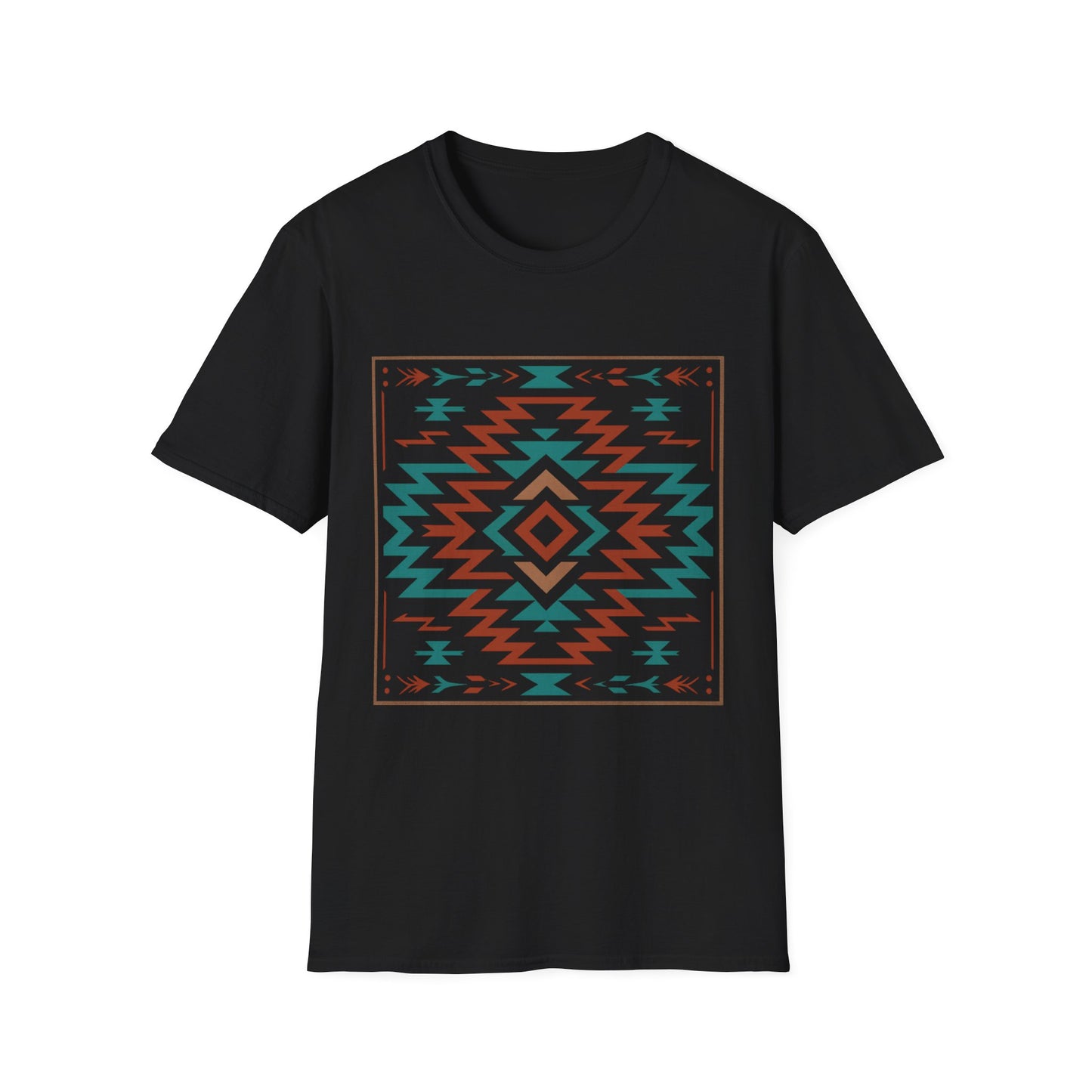 Warpath Weave – Men's Geometric Heritage Tee Tribal Pattern Unisex Softstyle T-Shirt - Bohemian Fashion, Casual Wear, Unique Gift, Festival Style, Everyday Comfort
