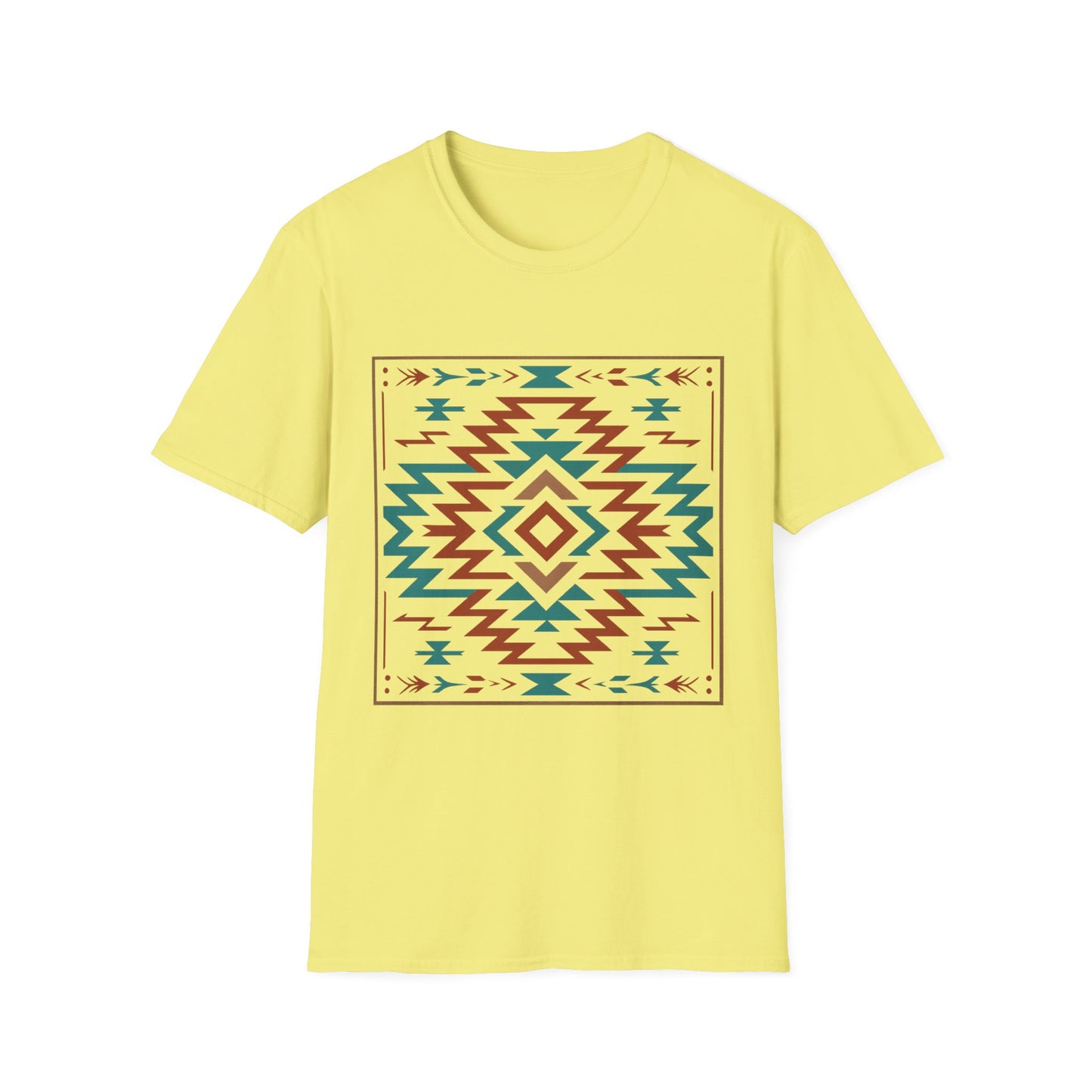 Warpath Weave – Men's Geometric Heritage Tee Tribal Pattern Unisex Softstyle T-Shirt - Bohemian Fashion, Casual Wear, Unique Gift, Festival Style, Everyday Comfort