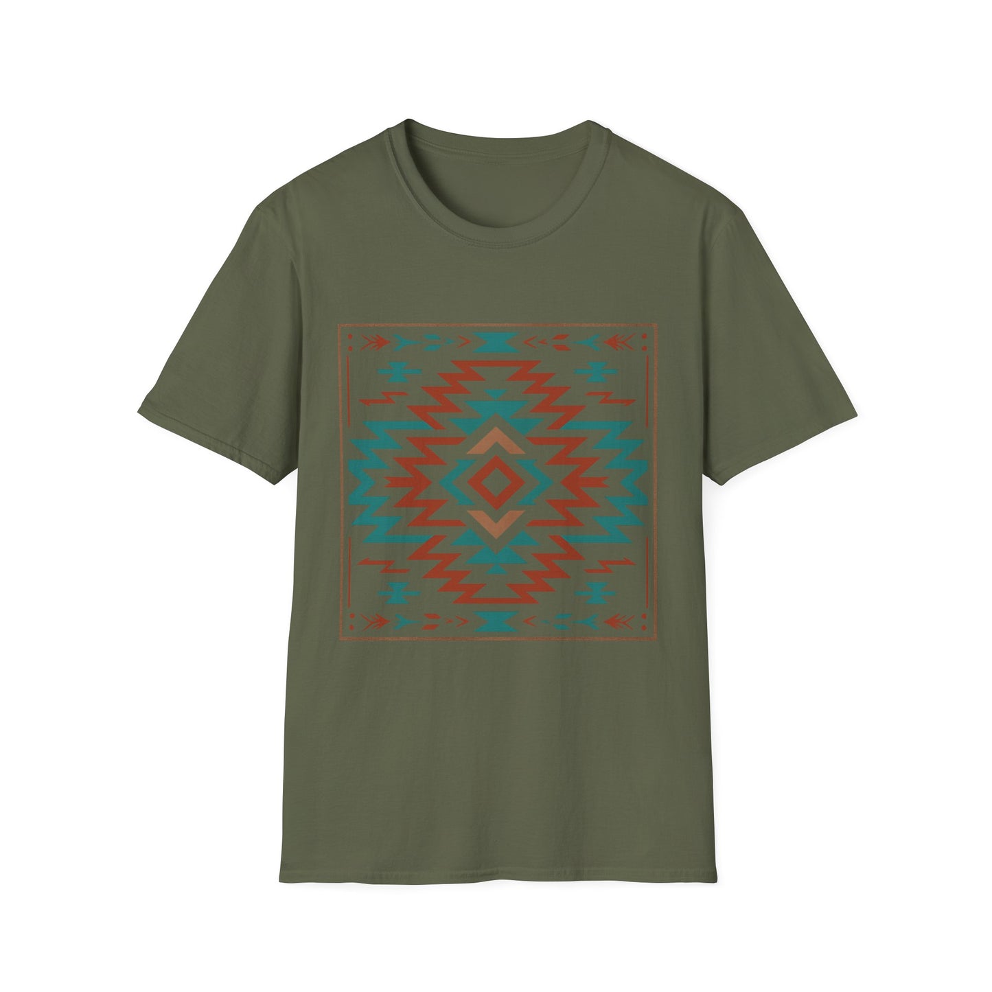 Warpath Weave – Men's Geometric Heritage Tee Tribal Pattern Unisex Softstyle T-Shirt - Bohemian Fashion, Casual Wear, Unique Gift, Festival Style, Everyday Comfort