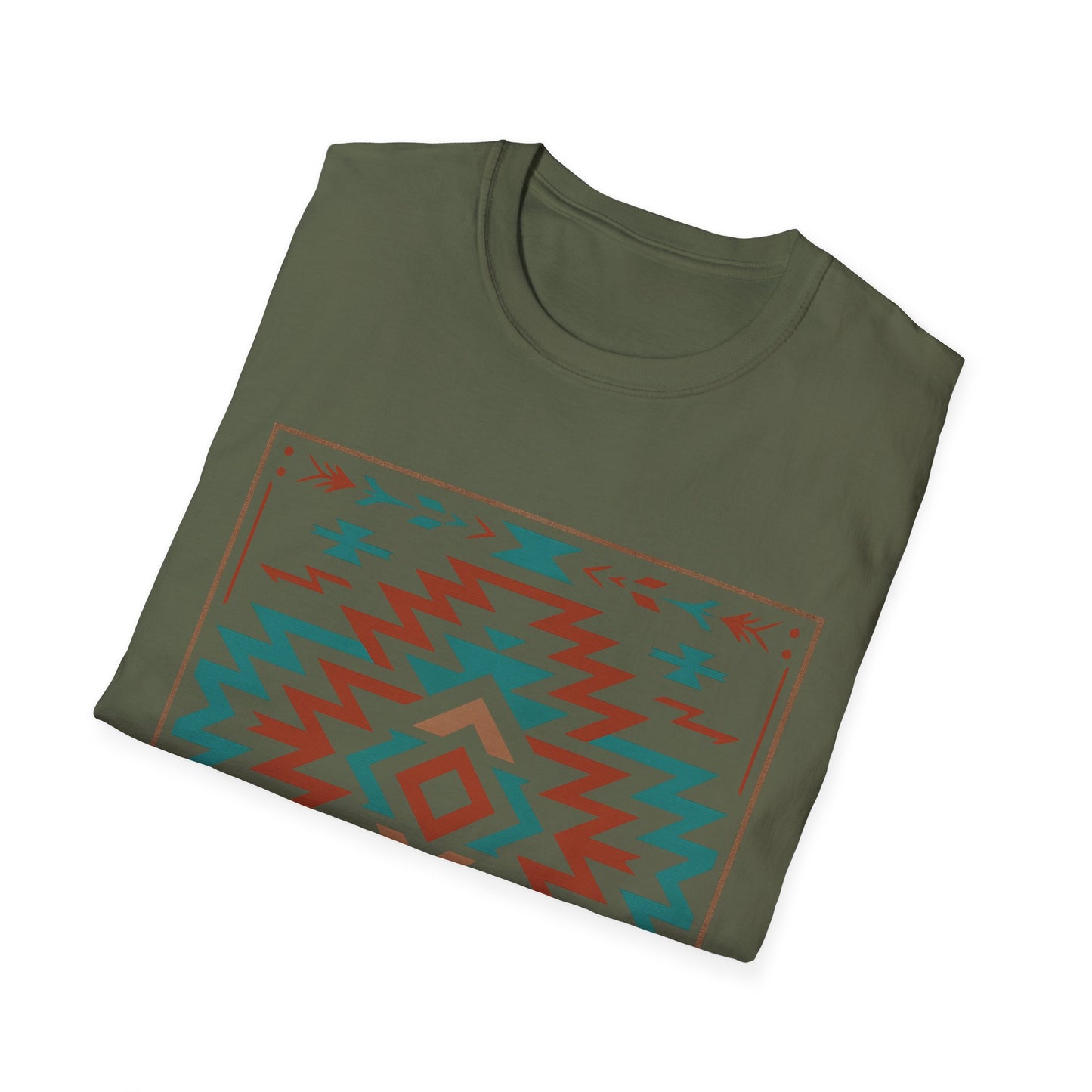 Warpath Weave – Men's Geometric Heritage Tee Tribal Pattern Unisex Softstyle T-Shirt - Bohemian Fashion, Casual Wear, Unique Gift, Festival Style, Everyday Comfort