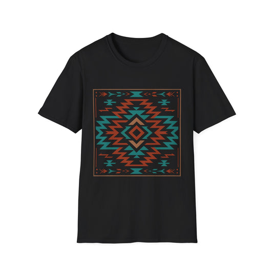 Warpath Weave – Men's Geometric Heritage Tee Tribal Pattern Unisex Softstyle T-Shirt - Bohemian Fashion, Casual Wear, Unique Gift, Festival Style, Everyday Comfort
